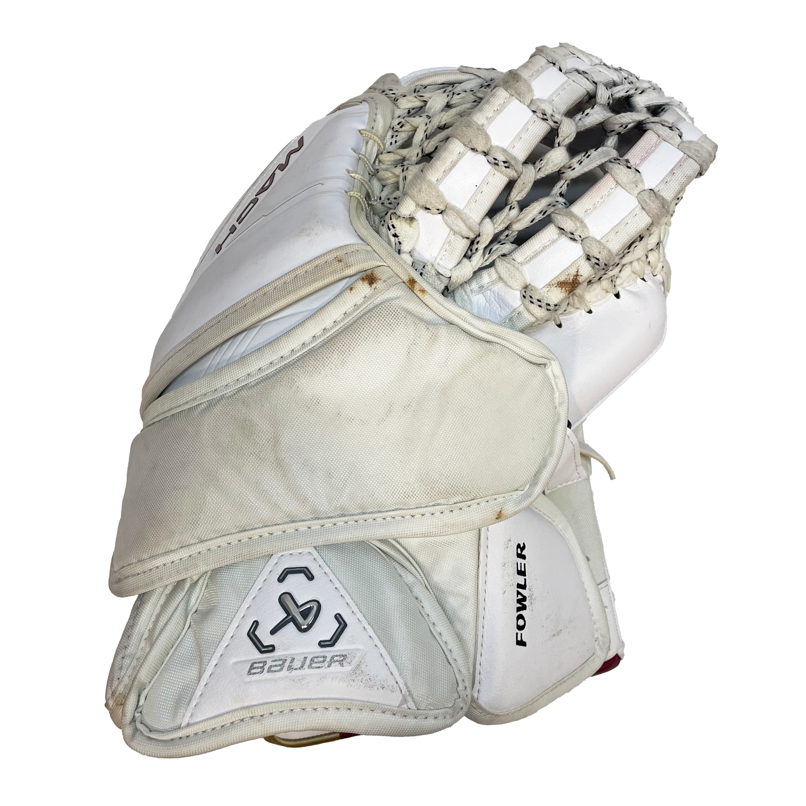 Bauer Supreme Mach - Gant de gardien de but Pro Stock d'occasion (blanc/marron/or)